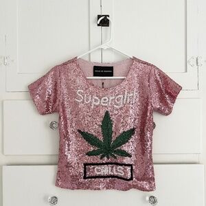 House of MuaMua Pink Sequin Beaded Graphic Top XS NWT